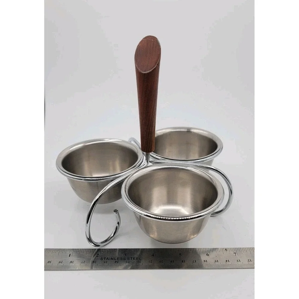 Vintage Stainless‎ Steel Condiment Bowls Caddy Restaurant Ware Jam MCM